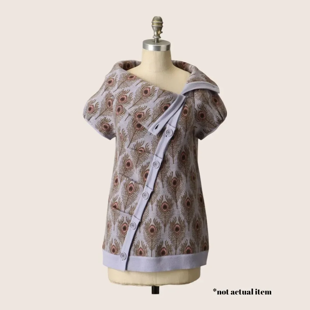 🪻 ANTHRO x MOTH FUNNELED FOLDS CARDIGAN SWEATER VEST PEACOCK ASYMMETRICAL SMALL - Picture 3 of 8